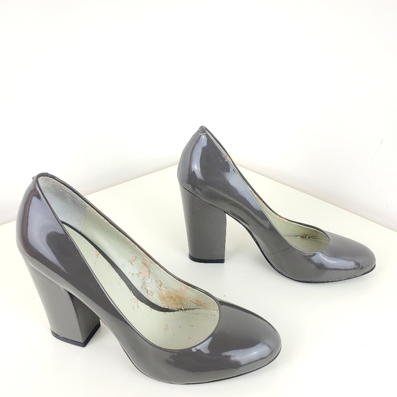 Nine West Women Pumps Grey Color Patent Leather Block Heel Size 7.5 - Picture 3 of 10